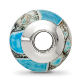 Sterling Silver 925 Blue Mosaic Magnesite Bead with Polished Finish